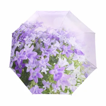 Kvinder Blomst Paraply Anti UV-Beskyttelse Parasol Lilla Damer Rygsæk Fuld Automatisk Paraply Polyester, Vandtæt