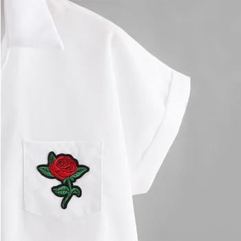 Kvinder Broderi Shirts Hvide Bluser, Korte Ærmer Turn-down Krave Skjorte Kvindelige Åben Front Casual Blusas Toppe