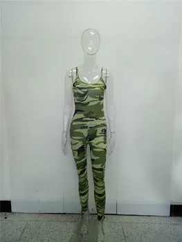Kvinder Camouflage Print Side Nitter snøre Sexet Jumpsuits Hule Rem Lange Bukser Romper Bodycon Club Party Buksedragt Samlede