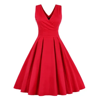 Kvinder Elegante Røde Vintage Kjole Elastisk Bomuld Plus Størrelse M~4XL 50'ERNE, 60'ERNE Prom Party Swing Feminino Vestidos sløjfeknude bælter