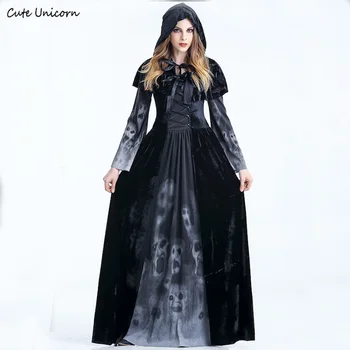 Kvinder Halloween Cosplay Kostume middelalder Renæssance voksen heks Gotiske dronning af vampyr sort Fancy Kjole Piger Outfit