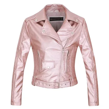 Kvinder imiteret læder jakke casacos lange ærmer PU-pels sort sølv pink vin rød hvid S-XL motorcykel biker jakke drop skib