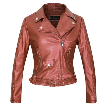 Kvinder imiteret læder jakke casacos lange ærmer PU-pels sort sølv pink vin rød hvid S-XL motorcykel biker jakke drop skib