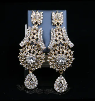 Kvinder Indien Stil Bryllup Statement Smykker Sæt Krystal Rhinestone halskæde, øreringe og Brude Fest Smykker Tilbehør