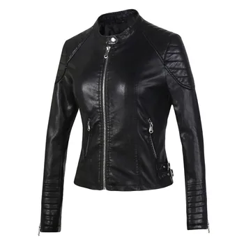 Kvinder kort imiteret læder jakke Brun sort SMG slim fit motorcykel læder frakke kvinder outwear iklæde casual efteråret Høj kvalitet