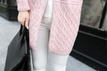 Kvinder Lang Cardigan 2016 Efterår Og Vinter Plus Size Koreansk Stil Ramme Perler Lange Strikkede Sweater Outwear Gratis Fragt