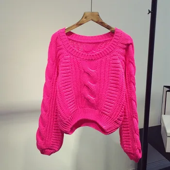 Kvinder Nye 2018 Ankomst Afgrøde Sweater Vintage Twist Strikket Sweater Damer'Casual Efterår og Vinter Kort Strik Pullover SW322