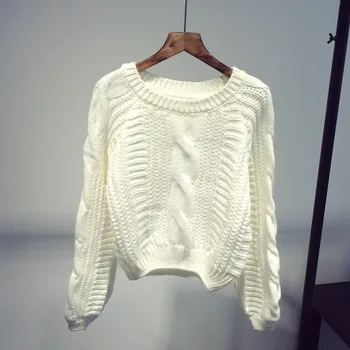 Kvinder Nye 2018 Ankomst Afgrøde Sweater Vintage Twist Strikket Sweater Damer'Casual Efterår og Vinter Kort Strik Pullover SW322