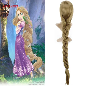 Kvinder Prinsesse Rapunzel Golden Halloween Paryk Rolle Spiller Sammenfiltrede guld lange Hestehale Cosplay Paryk