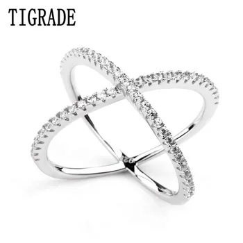 Kvinder Ringe Dobbelt Lag Cubic Zircon X Form 925 Sterling Sølv Smykker, Criss Cross Ring med CZ Evighed Piger Lang Ringe