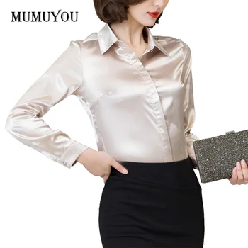 Kvinder Satin Silke langærmet Button-Down Skjorte Formelle Arbejde er Silkeagtig Skinnende Blouse Top Elegante Mode S-3XL 7 Farver