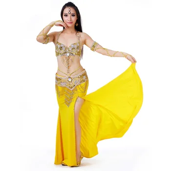 Kvinder Sexy Mavedans Top Bra & Beaded Bælte 2 Stykker Mavedans Kostume Outfit Sæt Bh ' Er & Bælt Kvindelige Bollywood Dans Tøj