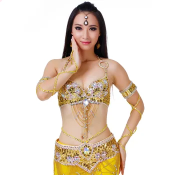 Kvinder Sexy Mavedans Top Bra & Beaded Bælte 2 Stykker Mavedans Kostume Outfit Sæt Bh ' Er & Bælt Kvindelige Bollywood Dans Tøj