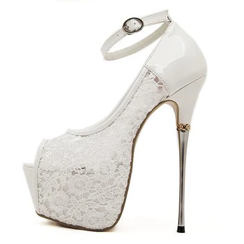 Kvinder sommer sandaler lace pumper kvinder, party sko platform pumper hvid bryllup sko stilethæle åben tå kjole sko LJA22