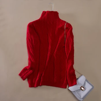 Kvinder Sweater I Ren Cashmere Strikkede Pullovers 2016 Vinter Tyk strik Kvindelige Rullekrave Toppe Standard Tøj Jumpere