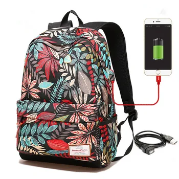 Kvinder USB-opladning bærbar computer rygsæk til teenage-piger school-rygsæk taske Udskrivning Kvindelige Rygsække til studerende