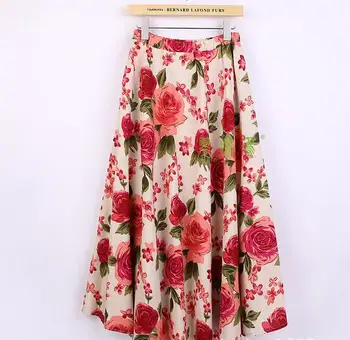 Kvinders linned nederdel løs lang nederdel Boheme print blomst nederdel candy farve