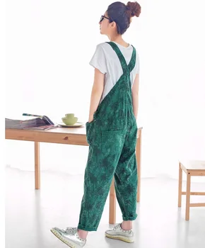 Kvinders Mode Overalls Coconut Tree Print Denim Pants Kvinders Afslappet Bomulds-Overalls, Bukser M/L