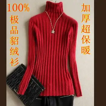 Kvinders mår velvet mink turtleneck sweater kort slank mellemlang lang design-grundlæggende strikket termisk cashmere sweater kvindelige vinter