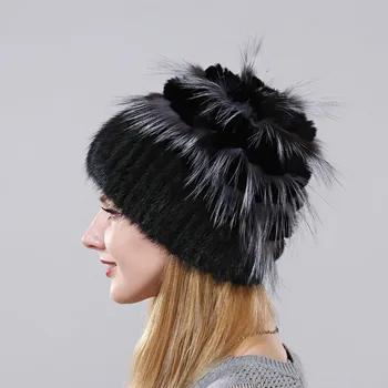 Kvinders Real Mink Fur hat Til Vinter Naturlige Kæmpe Stykke Kanin Pels, Rex Fox Fur Hat Kvindelige Pels Hat 2017 Nye Mode Varm Hætte