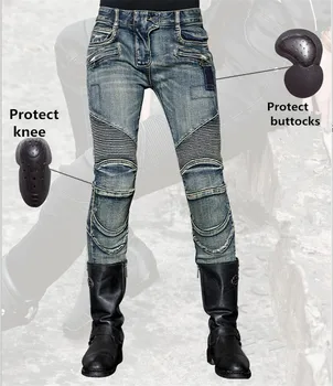 Kvinders Slanke Straight Jeans uglyBROS Motorcykel Jeans Beskyttende Motorcykel Bukser Motor Bukser Størrelse: 25 26 27