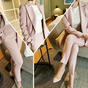 Kvinders tøj, mode afslappet jakkesæt sæt / Kvindelige business pels solid farve double knappen passer blazere+bukser bukser Sæt T621