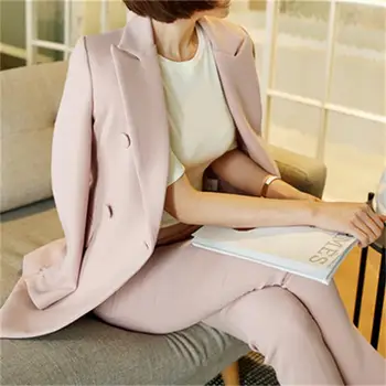 Kvinders tøj, mode afslappet jakkesæt sæt / Kvindelige business pels solid farve double knappen passer blazere+bukser bukser Sæt T621