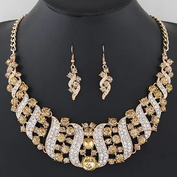 Kymyad Afrikanske Perler Smykke Sæt Trendy Erklæring Guld Farve Brude Choker Krystal Halskæde, Øreringe Sæt Smykker Til Kvinder