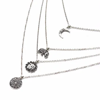 KYS HUSTRU Mode, Multi-Lag Månen Kæde 4 Lag Smykker til Kvinder Boheme Elefant Choker Kæde Smykker