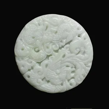 KYSZDL Naturlige LanTian yu sten hånd-udskåret Drage og phoenix vedhæng mode mænd og kvinder yu sten elskere halskæde