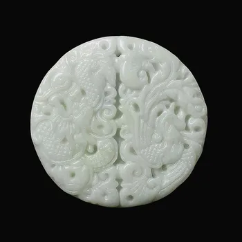 KYSZDL Naturlige LanTian yu sten hånd-udskåret Drage og phoenix vedhæng mode mænd og kvinder yu sten elskere halskæde