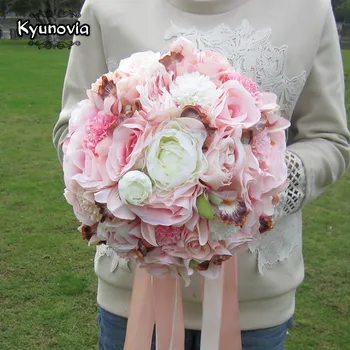 Kyunovia Silke Bryllup Bryllup Buket Blomster Minde Buket Brudebuket Coral Rose og lyserøde hortensia Bryllup Buket FE36