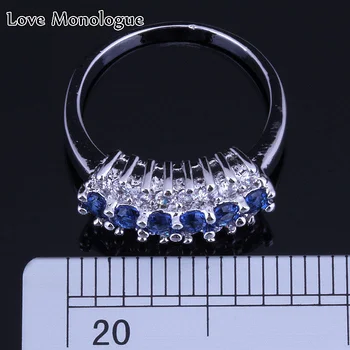 Kærlighed Monolog Hot Sell ! Royal Golden Blue Crystal & Hvid Cubic Zirconia 925 Stempel Sølvfarvet Ring H0083 Størrelse 5/6/7/8/9/10