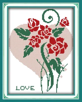 KÆRLIGHED rose hjerte blomst diy indretning maleri 11CT tælles print på lærred DMC Cross Stitch kits 14 CT håndarbejde Sæt broderi