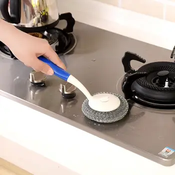 Køkken hængende stærk dekontaminering børste til at vaske op en lange håndtag i rustfrit stål uld børste