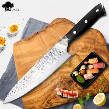 Køkken Kniv Kok 8 tommer Rustfri Stål Knive Sushi Kød Santoku Japansk 7CR17 440C High Carbon Kniv Madlavning Pakka Træ