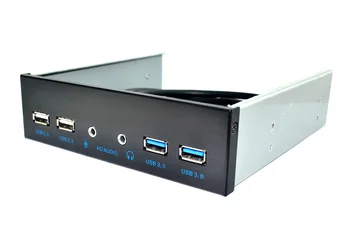 L 6 Ports USB 3.0+HD Audio på 3,5 mm+ USB2.0 5,25-Tomme Diskette Bay Front Panel Med Power Adapter USB 3.0 Hub Spilitter