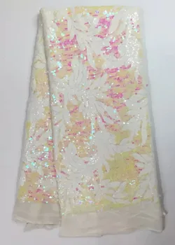 L-PL101 Nye franske Nigerianske pailletter net blonder,Afrikanske tyl mesh Sekvens blonde stof af høj kvalitet til bryllup kjole 5yards/masse