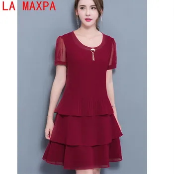 LA MAXPA 2018 Nye Kvinder Sommer Kjole, Elegante Damer Part Cocktail Flæser Kjole Plus Størrelse 4XL Løs Chiffon Solid Kjole