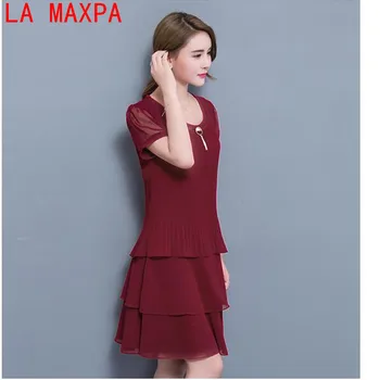 LA MAXPA 2018 Nye Kvinder Sommer Kjole, Elegante Damer Part Cocktail Flæser Kjole Plus Størrelse 4XL Løs Chiffon Solid Kjole