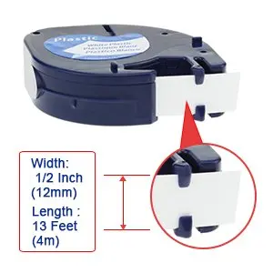 Labelife 10 Pack 12mm Plast LetraTag Tape 91201 91201 91221 59422 Sort på Hvidt, Kompatibel For DYMO Label Beslutningstagere
