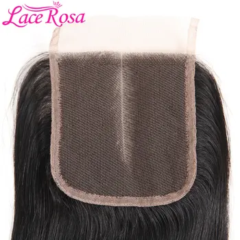 Lace-Rosa Hår 1 Stykke Midterste Del Brasilianske Krop Bølge Lace Lukning 120% Tæthed 4X4 Remy Human Hair Lukning Gratis Fragt