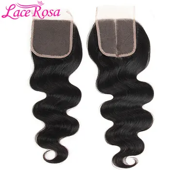 Lace-Rosa Hår 1 Stykke Midterste Del Brasilianske Krop Bølge Lace Lukning 120% Tæthed 4X4 Remy Human Hair Lukning Gratis Fragt