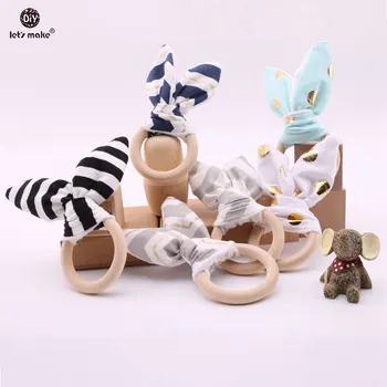Lad os Gøre bideringe Bunny Kanin Øre Bidering Ring For Baby - /Stof, Træ-bidering Crinkle Materiale Inde/Sensorisk Legetøj