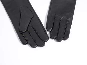 Lady real får læder vinter varm super lang skulder læder handsker sort