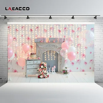 Laeacco Lys Guirlande Balloner Pejs Fødselsdag Baby Fotografering Baggrunde Tilpassede Foto Studio Fotografiske Kulisser
