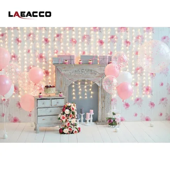 Laeacco Lys Guirlande Balloner Pejs Fødselsdag Baby Fotografering Baggrunde Tilpassede Foto Studio Fotografiske Kulisser