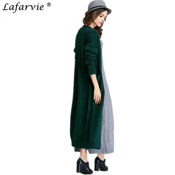 Lafarvie 2017 Nye Hot Salg Cashmere Cardigan Knit Sweater Efterår Kvinder Mode V-Hals Skjorte Slim Koreanske Version Kvindelige Pels Lange