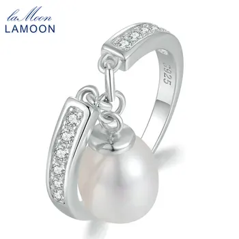 LAMOON 2017 Trendy 8mm Ovale Perler, ferskvandsperler S925 Ringe Sølv Fine Smykker Til Kvinder Bryllup Bands Tilbehør RI057