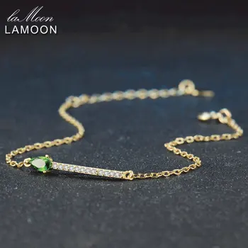 LAMOON 3x5mm Naturlige Grønne Diopside 925 Sterling Sølv Smykker Kæde, Charme Armbånd S925 LMHI041